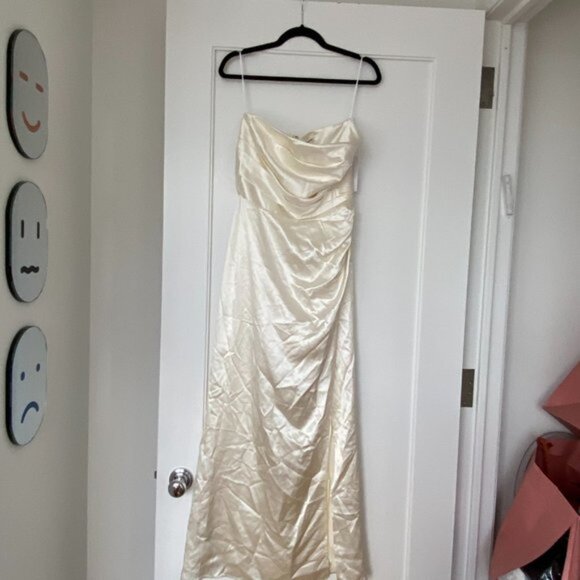 NWT Reformation Barrow Silk Strapless Wedding Dress Sz 8 Ivory Thigh-high Slit - Picture 4 of 8